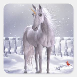 Unicorn in the Snow Square Sticker