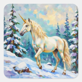 Unicorn in the Winter Square Sticker