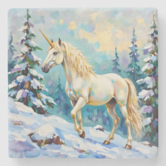 Unicorn in the Winter Stone Coaster