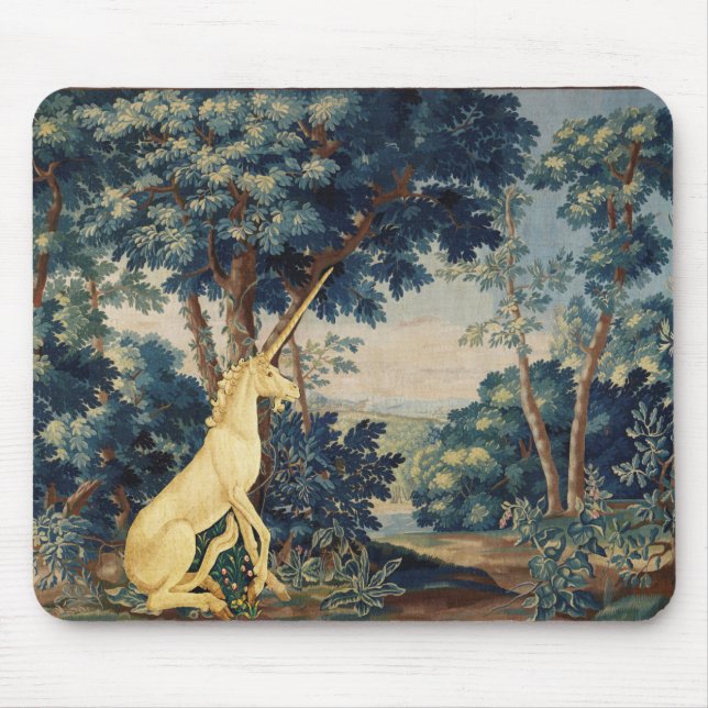 UNICORN IN WOODLAND LANDSCAPE,TREES,GREENERY MOUSE MAT (Front)
