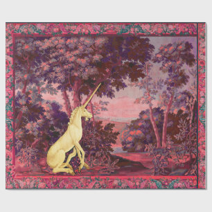 UNICORN IN WOODLAND LANDSCAPE,TREES,PINK BLUE WRAPPING PAPER