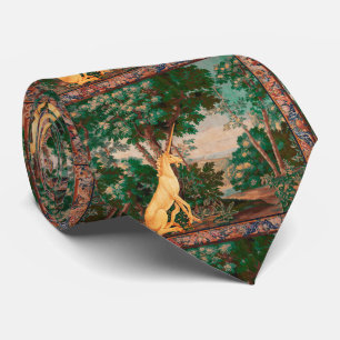UNICORN IN WOODLAND LANDSCAPE,TREES Pink Green Tie