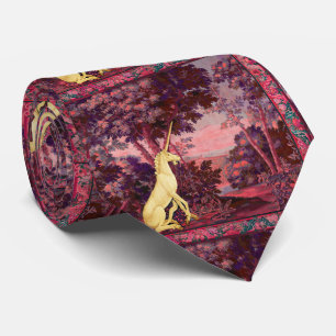UNICORN IN WOODLAND LANDSCAPE,TREES Pink Greenery Tie