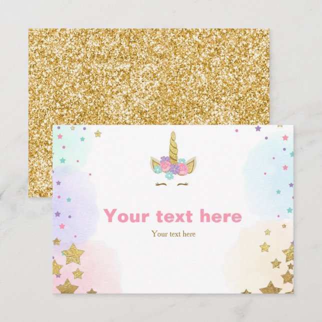 Unicorn Insert card Birthday shower Pink Gold Girl (Front/Back)