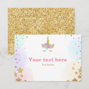 Unicorn Insert card Birthday shower Pink Gold Girl