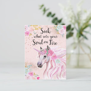 Unicorn Inspirational Pink Gold Glitter Quote Postcard