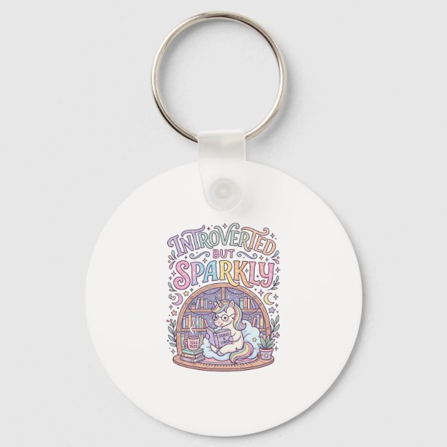 Unicorn Introverted but Sparkly Original White Bac Key Ring (Front)