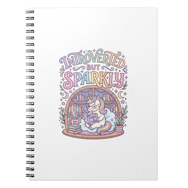 Unicorn Introverted but Sparkly Original White Bac Notebook (Front)