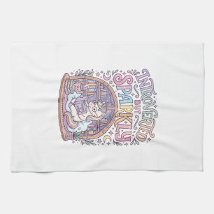 Unicorn Introverted but Sparkly Original White Bac Tea Towel