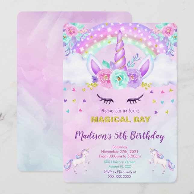 Unicorn Invitation  (Front/Back)