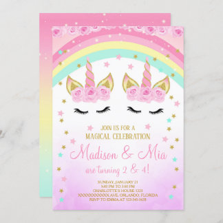 Unicorn Invitation, Twins Unicorn Invitation