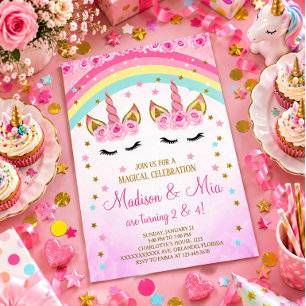 Unicorn Invitation, Twins Unicorn Invitation