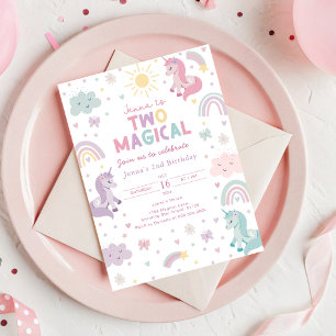 Unicorn Invitation Two Magical. Girls 2nd Birthday