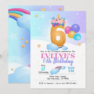 Unicorn invitation, Unicorn 6th Birthday Invitation