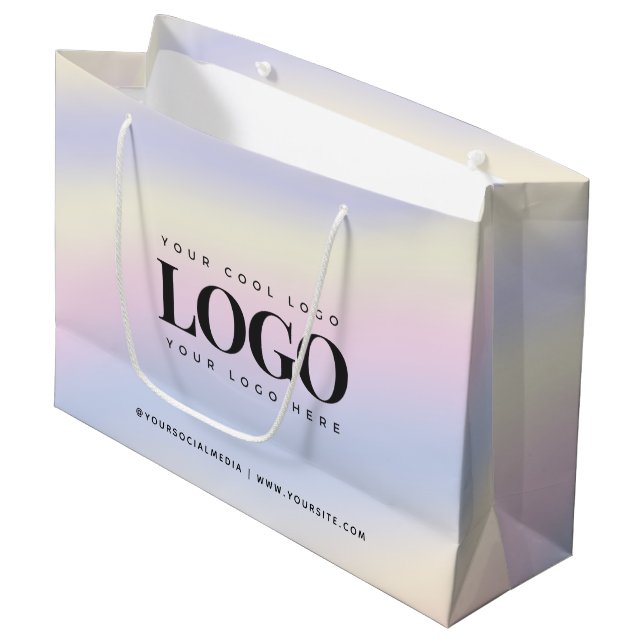 Unicorn Iridescent Holograph Custom Business Logo Large Gift Bag (Front Angled)