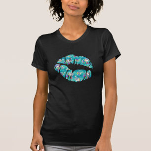 UNICORN Iridescent Teal Foil Metallic KISS LIPS T-Shirt