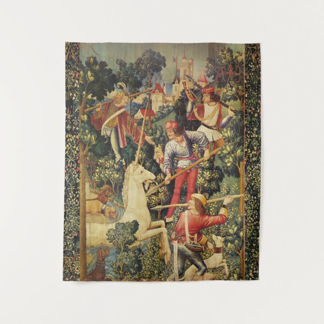 UNICORN IS FOUND  FANTASY FLOWERS,FLORAL MOTIFS TAPESTRY (Front)