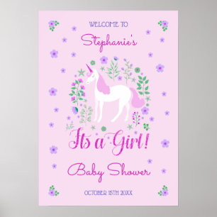 Unicorn Its A Girl Pink Baby Shower Personalised Poster