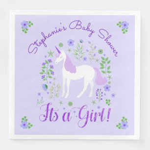 Unicorn Its A Girl Purple Baby Shower Personalised Napkin