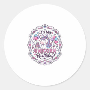 Unicorn It's My Unicorn Birthday Playful Shirt Gra Classic Round Sticker