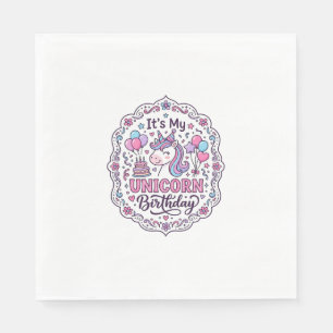 Unicorn It's My Unicorn Birthday Playful Shirt Gra Napkin