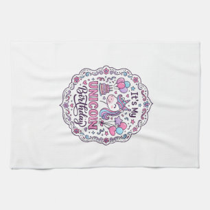 Unicorn It's My Unicorn Birthday Playful Shirt Gra Tea Towel