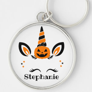 Unicorn Jack O Lantern With Name Key Ring