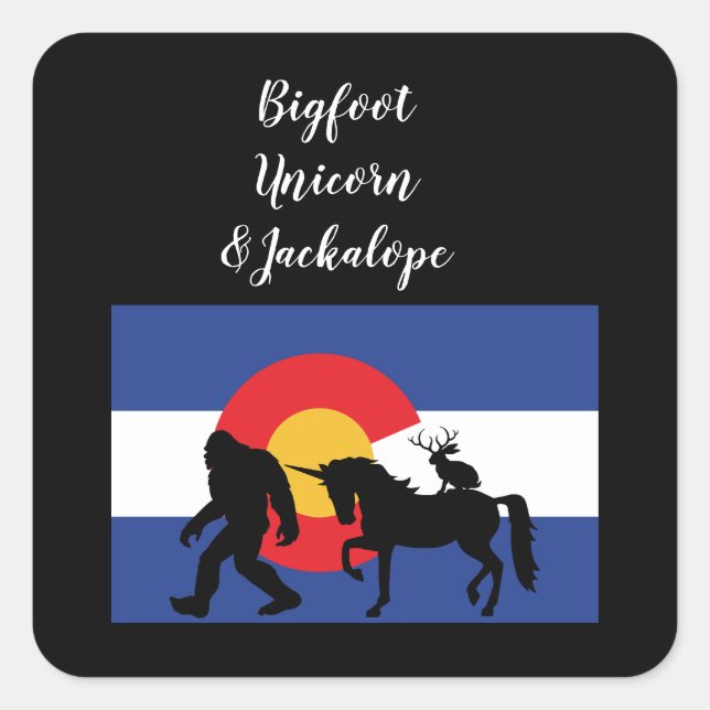 Unicorn Jackalope and Bigfoot Square Sticker (Front)