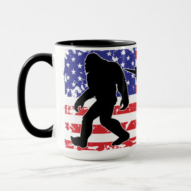 Unicorn, Jackalope, Bigfoot and the American Flag Mug (Left)