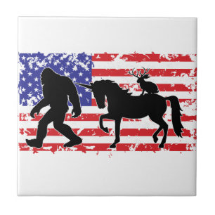 Unicorn, Jackalope, Bigfoot and the American Flag Tile
