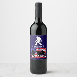 Unicorn, Jackalope, Bigfoot and the American Flag Wine Label