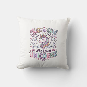 Unicorn Just a Girl Who Loves Unicorns White Backg Cushion