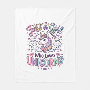 Unicorn Just a Girl Who Loves Unicorns White Backg Fleece Blanket