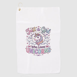 Unicorn Just a Girl Who Loves Unicorns White Backg Golf Towel