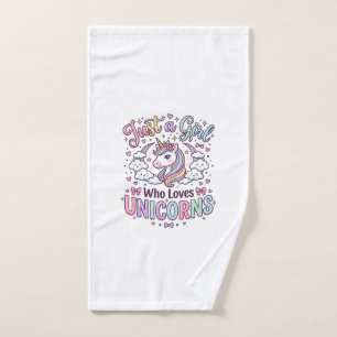Unicorn Just a Girl Who Loves Unicorns White Backg Hand Towel