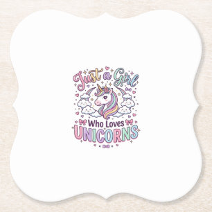Unicorn Just a Girl Who Loves Unicorns White Backg Paper Coaster
