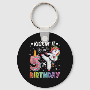 Unicorn Karate 5th Birthday Five 5 Years Old Taekw Key Ring
