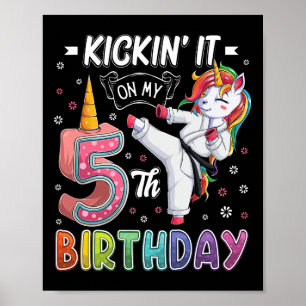 Unicorn Karate 5th Birthday Five 5 Years Old Taekw Poster