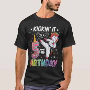 Unicorn Karate 5th Birthday Five 5 Years Old Taekw T-Shirt