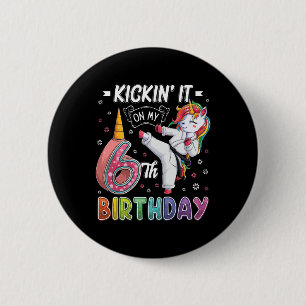 Unicorn Karate 6th Birthday Six 6 Years Old Taekwo Cm Round Badge
