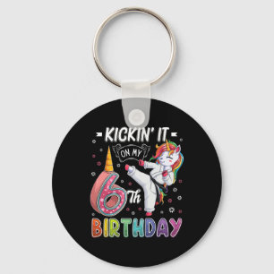 Unicorn Karate 6th Birthday Six 6 Years Old Taekwo Key Ring