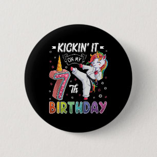 Unicorn Karate 7th Birthday 7 Seven Years Old Taek 6 Cm Round Badge