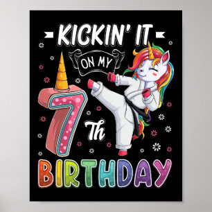 Unicorn Karate 7th Birthday 7 Seven Years Old Taek Poster