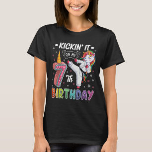 Unicorn Karate 7th Birthday 7 Seven Years Old Taek T-Shirt