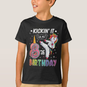Unicorn Karate 8th Birthday Eight 8 Years Old Taek T-Shirt