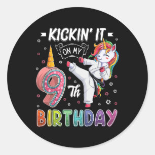 Unicorn Karate 9th Birthday Nine 9 Years Old Taekw Classic Round Sticker