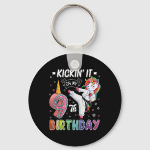Unicorn Karate 9th Birthday Nine 9 Years Old Taekw Key Ring