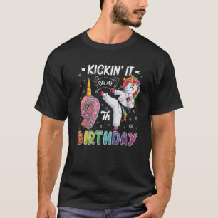 Unicorn Karate 9Th Birthday Nine 9 Years Old Taekw T-Shirt