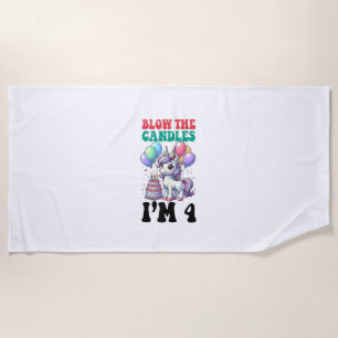 Unicorn Kids 4th Birthday Party Boy 4 Year Old Bda Beach Towel