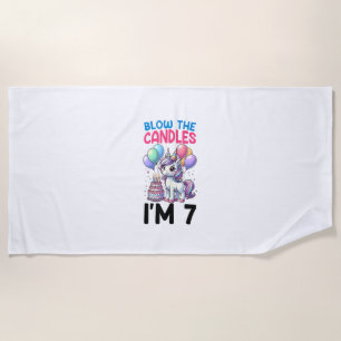 Unicorn Kids 7th Birthday Party Boy 7 Year Old Bda Beach Towel